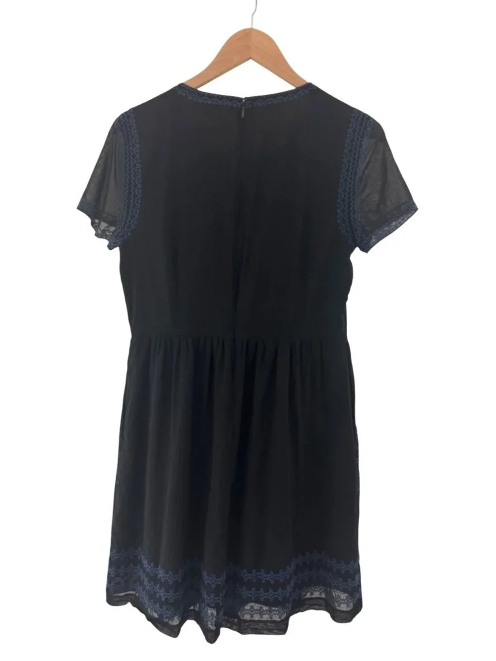 Madewell Augustine Embroidered Short Sleeve Dress Black Blue Size 6 Pockets